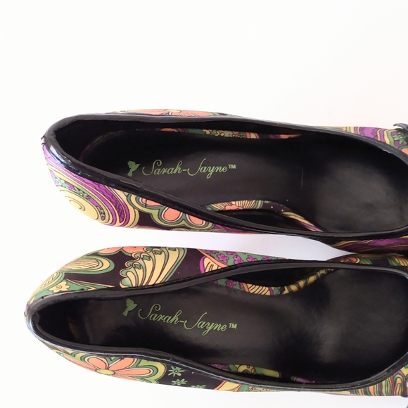Sarah Jayne Floral Print Fabric Peep Toe 4 1/2" Heels sz 9 M - Picture 9 of 12